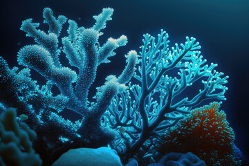 Blue coral under the ocean created with Generative AI technology