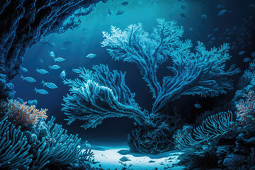 Fototapeta na wymiar Blue coral under the ocean created with Generative AI technology