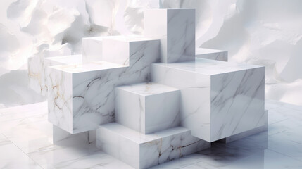 Marble and granite cubes on a white background, generative ai