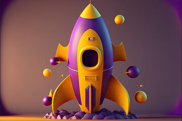 purple and yellow rocket toy created with Generative AI technology