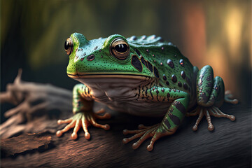 Fototapeta premium frog on log created with Generative AI technology