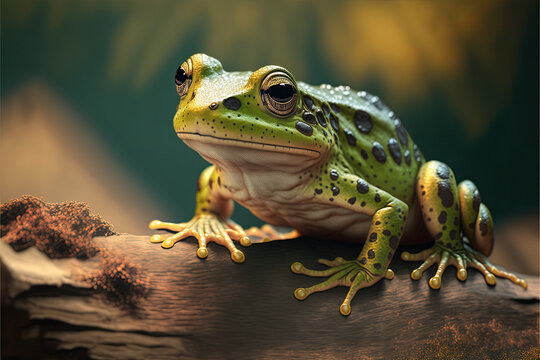 frog on log created with Generative AI technology