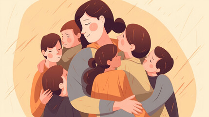 Mother's day illustrations. Tender moments between mothers and children. Mother with his children. Images generated by AI.