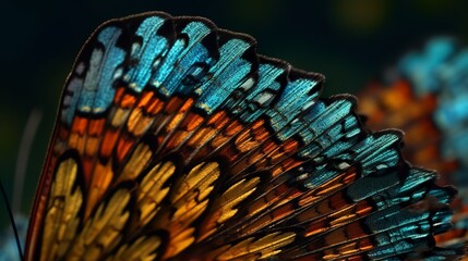 Close up of a colorful butterfly wing, Generative AI