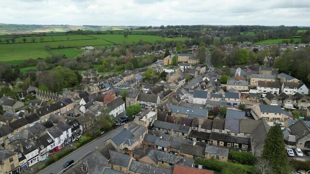 Chipping Norton Oxfordshire UK drone aerial view streets and housing 4k footage