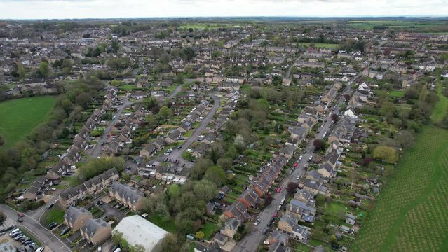 Streets and roads Chipping Norton Oxfordshire UK drone aerial view