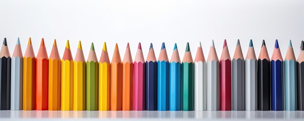 Row of colored pencils isolated on white background with copy space. Art funding generative ai illustration