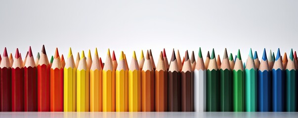 Rows of colored pencils isolated on light background with copy space. Back to school generative ai illustration