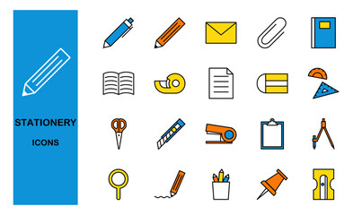 Set of stationery icons, vector illustration