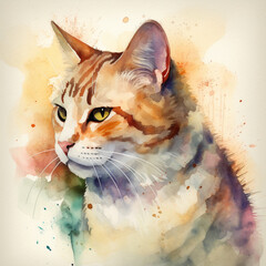 cat with watercolor, illustration