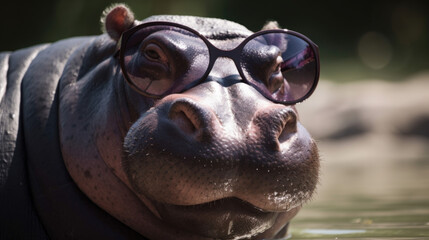 hippopotamus wearing sunglasses created with Generative AI technology