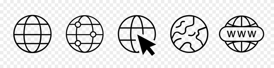 Web globe logo collection. Set of black globe planet icon. Internet web planet symbols