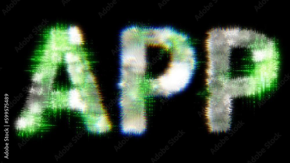 Poster green cybernetical text app with noise distortion, isolated - object 3d rendering