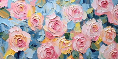 Rose garden oil painting texture made with generative AI
