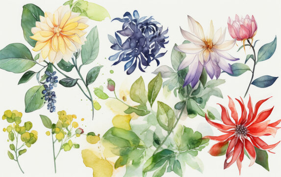 flower watercolor created with Generative AI technology
