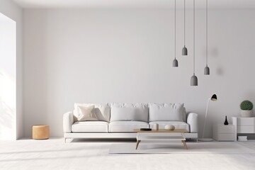 interior lifestyle design white style grey trendy home apartment simple loft room living. Generative AI.