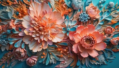 3d rendered, colorful 3d flowers. Creative Ai.