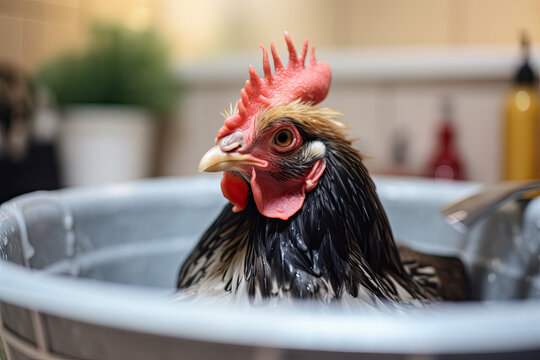 chilling chicken in bathtub created with Generative AI technology