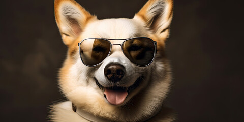 Funny dog wearing sunglasses created with Generative AI technology