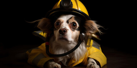 dog in firefighter costume created with Generative AI technology