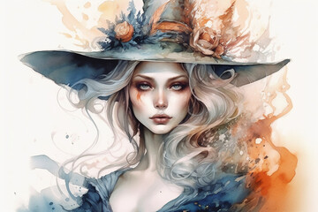 Vintage fantasy witch front in white background.