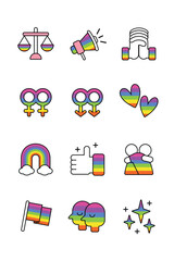 Pride icons set vector illustration equality rainbow LGBTQ awareness month