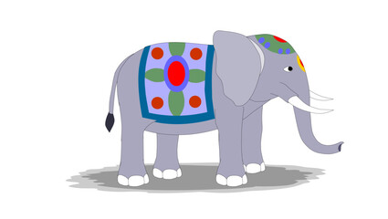 Elephant dressed in colorful clothes