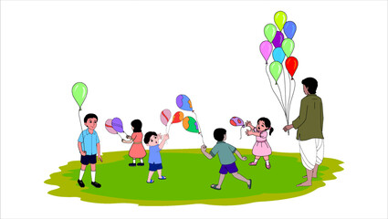 Fototapeta premium Many children are playing with balloons from the balloon sellers