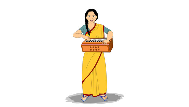 Vector design of artist playing Harmonium folk music