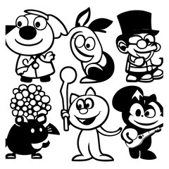 cartoon characters vector design black and white