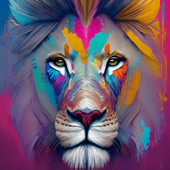Colorful face of lion image 