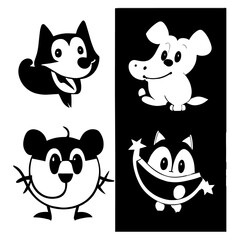 cartoon characters vector design black and white