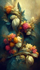 Fototapeta premium Elegant floral background in Baroque style. Retro decorative flower art design. Generative AI