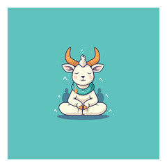 Naklejka premium cartoon cute goat is meditating, yoga company logo. modern flat color