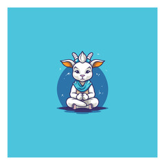 cartoon cute goat is meditating, yoga company logo. modern flat color
