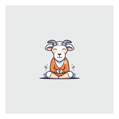 cartoon cute goat is meditating, yoga company logo. modern flat color