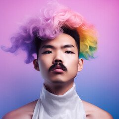 Generative ai portrait beautiful asiatic man fashionable moustache posing