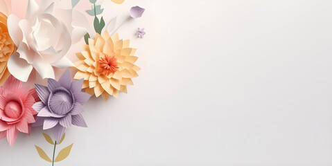 Multilayer Paper art Flowers on grey background. AI generated