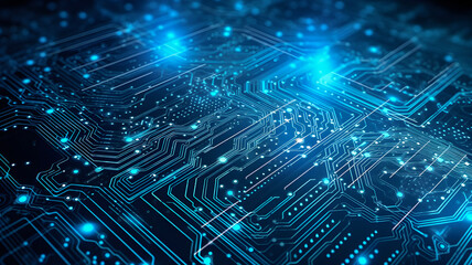 Obraz premium Modern technology circuit board illustration, texture background design. Waves flow. Quantum background. AI generated