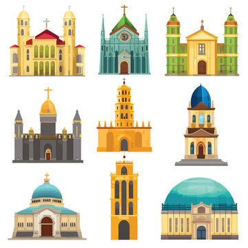 Church set vector illustration isolated on white