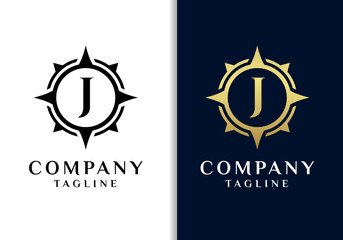 Letter J compass logo design vector image