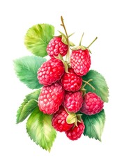 Watercolor illustration of ripe raspberries isolated on white background. Generative AI.