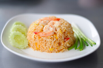 Shrimp Fried Rice on a Square Plate