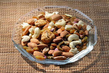 Mixed Nuts on a Glass Tray