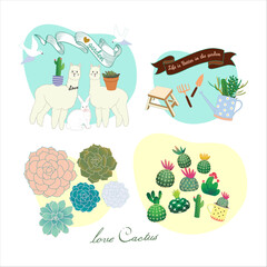 Fototapeta premium Set of plant & garden loving illustration