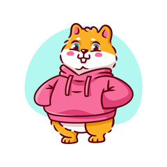 Cool hamster in pink hoodie. Funny character