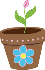Pot with flower childish style.