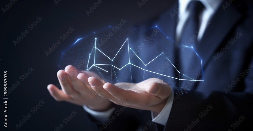 Aufkleber business concept graph virtual network technology chart hand analysis cyberspace. generative ai.