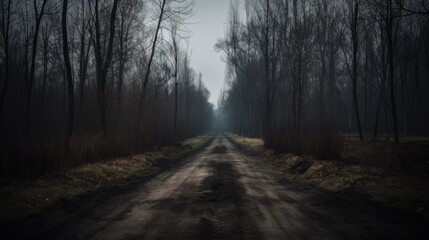 Fototapeta premium Deserted dark forest road. AI generated.