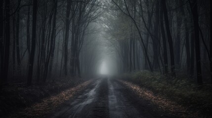 Obraz premium Deserted dark forest road. AI generated.